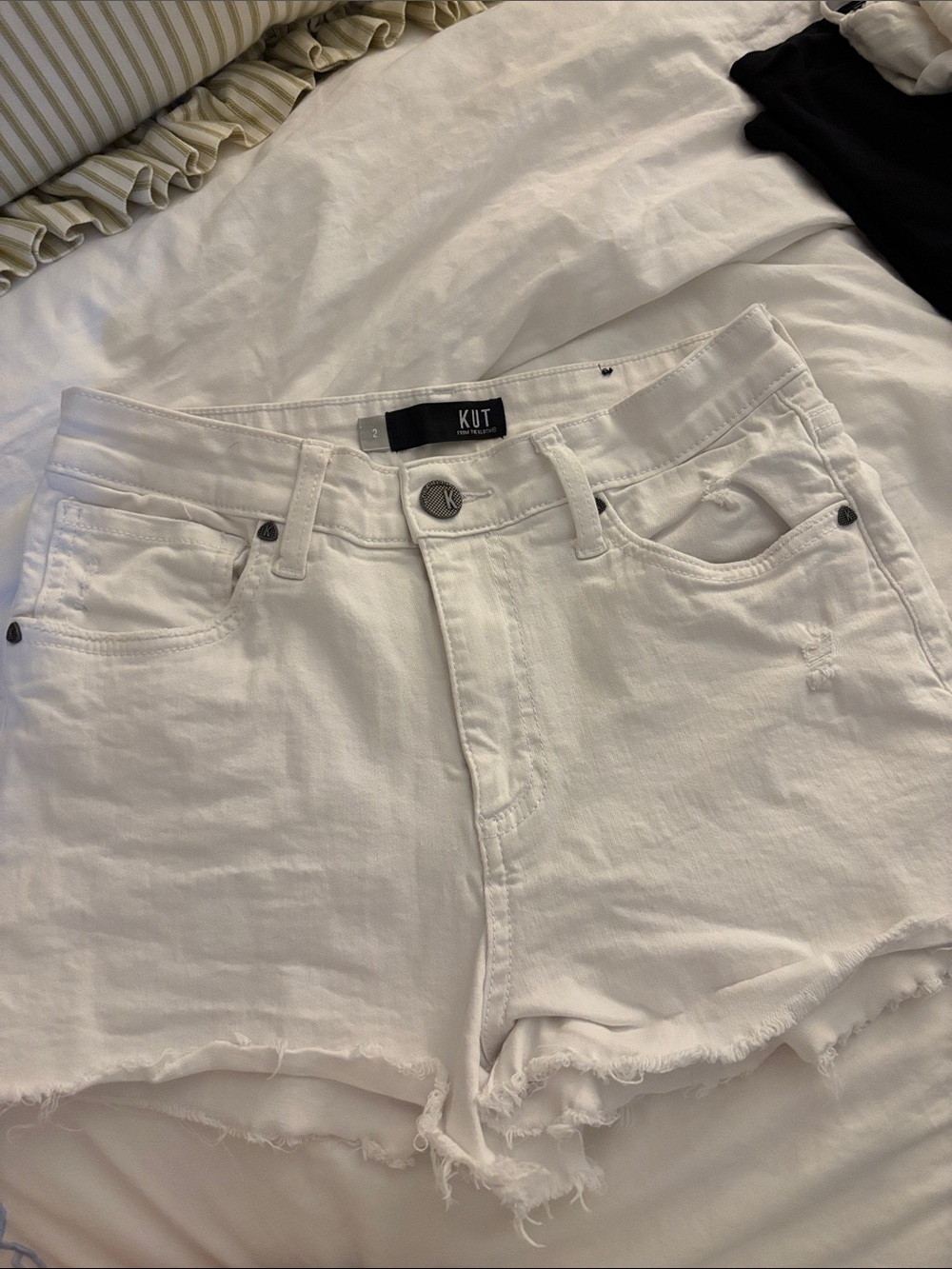 Kut from the Kloth White High-Rise Frayed Denim Shorts